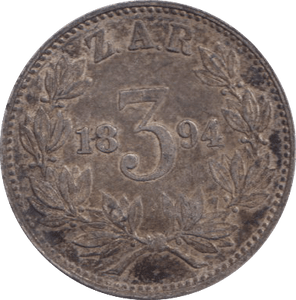 1894 THREEPENCE SOUTH AFRICA - SILVER WORLD COINS - Cambridgeshire Coins