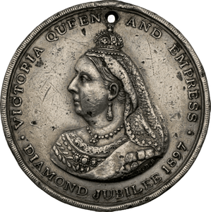 1897 G.BRIT BHM-3565 VICTORIA DIAMOND JUBILEE BRITISH HISTORICAL MEDAL WM ( NGC ) AU Details HOLED - NGC SILVER COINS - Cambridgeshire Coins