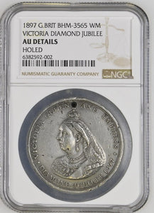 1897 G.BRIT BHM-3565 VICTORIA DIAMOND JUBILEE BRITISH HISTORICAL MEDAL WM ( NGC ) AU Details HOLED - NGC SILVER COINS - Cambridgeshire Coins