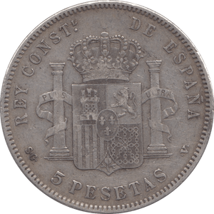 1897 SILVER FIVE PESETAS SPAIN - SILVER WORLD COINS - Cambridgeshire Coins