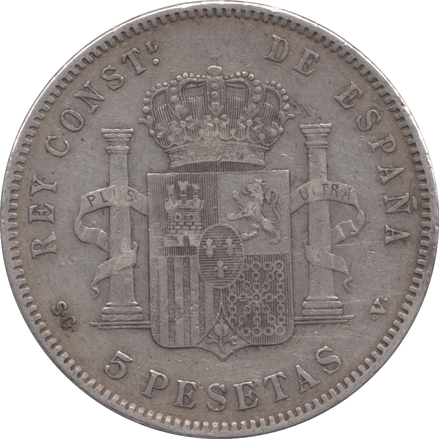1897 SILVER FIVE PESETAS SPAIN - SILVER WORLD COINS - Cambridgeshire Coins