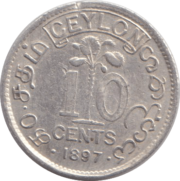 1897 SILVER TEN CENTS CEYLON - SILVER WORLD COINS - Cambridgeshire Coins