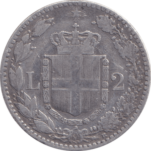 1898 SILVER 2 LIRA ITALY - SILVER WORLD COINS - Cambridgeshire Coins