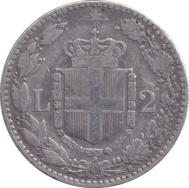 1898 SILVER 2 LIRA ITALY - SILVER WORLD COINS - Cambridgeshire Coins