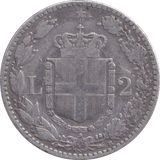 1898 SILVER 2 LIRA ITALY - SILVER WORLD COINS - Cambridgeshire Coins