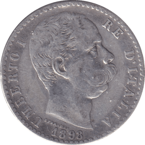 1898 SILVER 2 LIRA ITALY - SILVER WORLD COINS - Cambridgeshire Coins