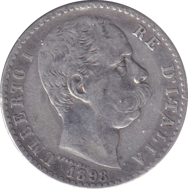 1898 SILVER 2 LIRA ITALY - SILVER WORLD COINS - Cambridgeshire Coins