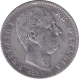 1898 SILVER 2 LIRA ITALY - SILVER WORLD COINS - Cambridgeshire Coins