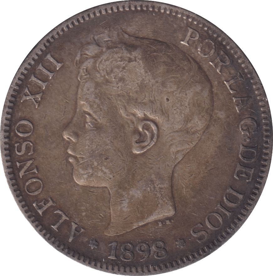 1898 SILVER 5 PESETAS SPAIN - SILVER WORLD COINS - Cambridgeshire Coins