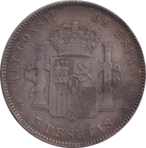 1898 SILVER 5 PESETAS SPAIN - SILVER WORLD COINS - Cambridgeshire Coins