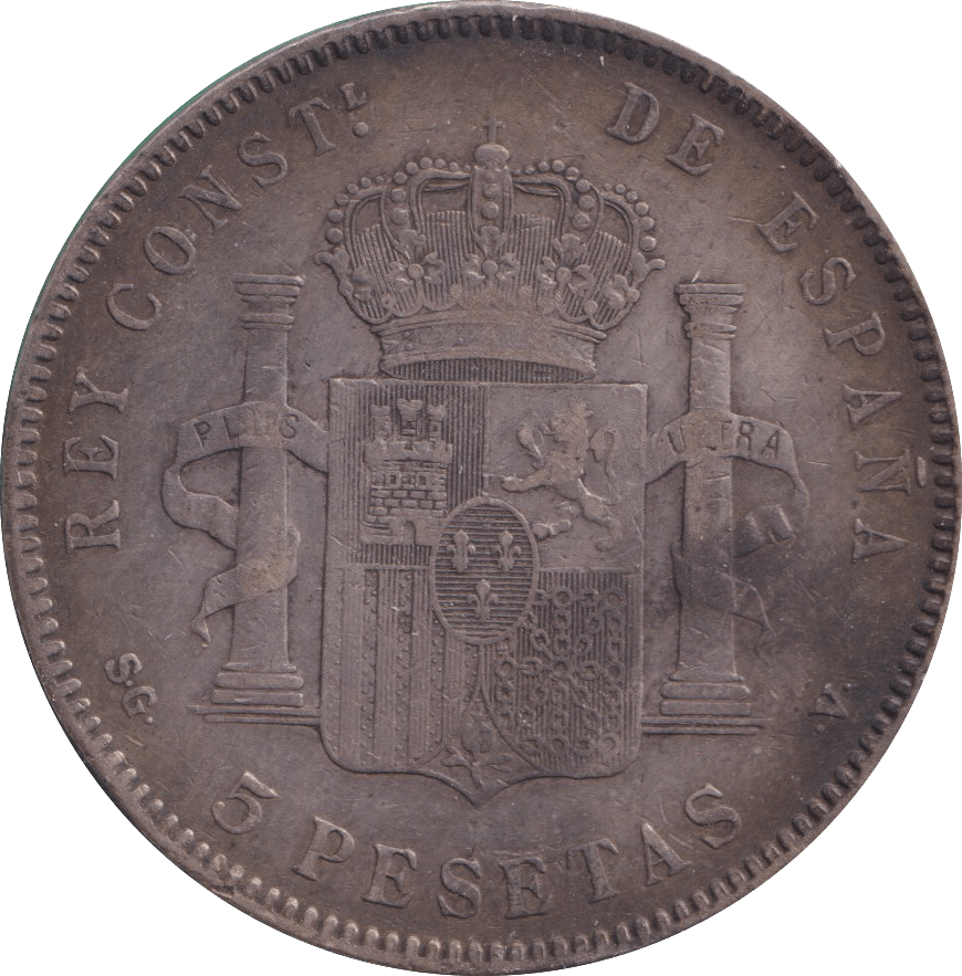 1898 SILVER 5 PESETAS SPAIN - SILVER WORLD COINS - Cambridgeshire Coins