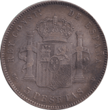 1898 SILVER 5 PESETAS SPAIN - SILVER WORLD COINS - Cambridgeshire Coins