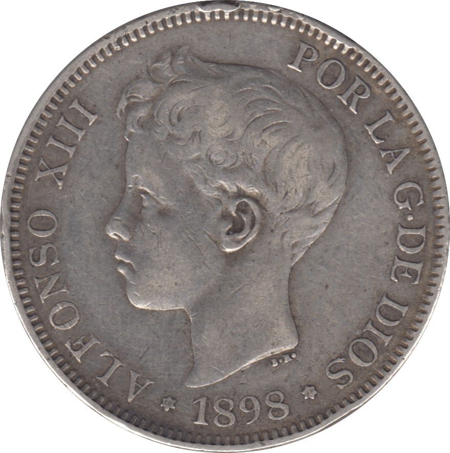 1898 SILVER FIVE PESETAS SPAIN - SILVER WORLD COINS - Cambridgeshire Coins