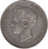 1898 SILVER FIVE PESETAS SPAIN - SILVER WORLD COINS - Cambridgeshire Coins