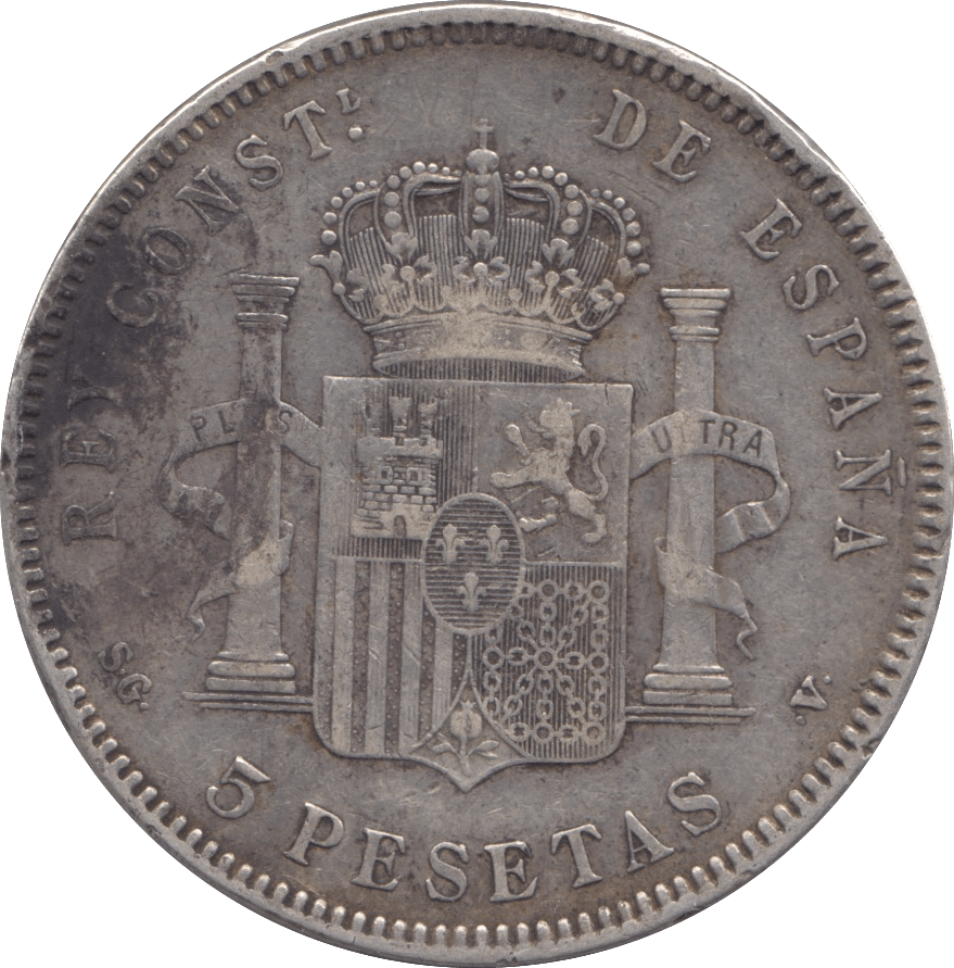 1898 SILVER FIVE PESETAS SPAIN - SILVER WORLD COINS - Cambridgeshire Coins