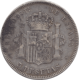 1898 SILVER FIVE PESETAS SPAIN - SILVER WORLD COINS - Cambridgeshire Coins