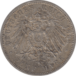 1898 SILVER PRUSSIA 5 MARK - SILVER WORLD COINS - Cambridgeshire Coins