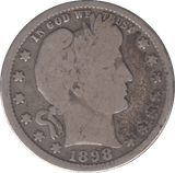 1898 SILVER QUARTER DOLLAR USA - SILVER WORLD COINS - Cambridgeshire Coins