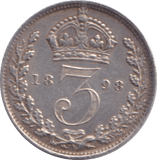 1898 THREEPENCE ( EF ) - THREEPENCE - Cambridgeshire Coins