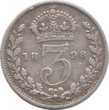 1898 THREEPENCE ( F ) - WORLD COINS - Cambridgeshire Coins