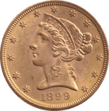1899 GOLD FIVE DOLLARS USA SAN FRANCISCO MINT - Gold World Coins - Cambridgeshire Coins