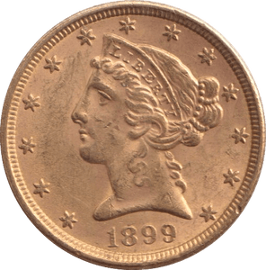 1899 GOLD FIVE DOLLARS USA - Gold World Coins - Cambridgeshire Coins