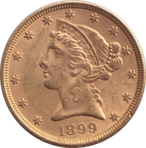 1899 GOLD FIVE DOLLARS USA - Gold World Coins - Cambridgeshire Coins
