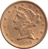 1899 GOLD FIVE DOLLARS USA - Gold World Coins - Cambridgeshire Coins