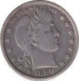 1899 SILVER QUARTER DOLLAR USA - SILVER WORLD COINS - Cambridgeshire Coins