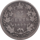 1899 SILVER TWENTY FIVE CENTS - SILVER WORLD COINS - Cambridgeshire Coins