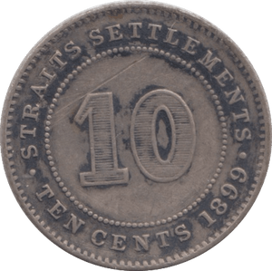 1899 TEN CENTS STRAIT SETTLEMENTS - SILVER WORLD COINS - Cambridgeshire Coins