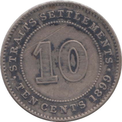 1899 TEN CENTS STRAIT SETTLEMENTS - SILVER WORLD COINS - Cambridgeshire Coins