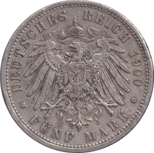 1900 FIVE MARK BERLIN A - SILVER WORLD COINS - Cambridgeshire Coins