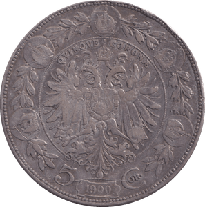 1900 SILVER 5 CORONA AUSTRIA - SILVER WORLD COINS - Cambridgeshire Coins