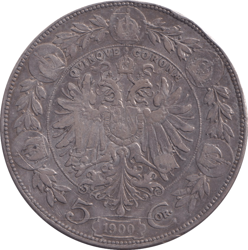 1900 SILVER 5 CORONA AUSTRIA - SILVER WORLD COINS - Cambridgeshire Coins
