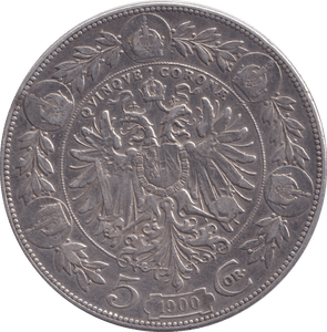 1900 SILVER 5 CORONA AUSTRIA - SILVER WORLD COINS - Cambridgeshire Coins