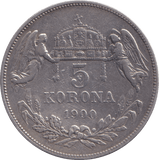 1900 SILVER 5 KORONA AUSTRIA - SILVER WORLD COINS - Cambridgeshire Coins