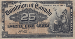 1900 TWENTY FIVE CENTS CANADA BANKNOTE REF-1772 - WORLD BANKNOTES - Cambridgeshire Coins