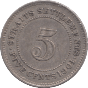 1901 FIVE CENTS STRAIT SETTLEMENTS - WORLD COINS - Cambridgeshire Coins