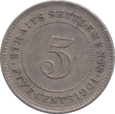 1901 FIVE CENTS STRAIT SETTLEMENTS - WORLD COINS - Cambridgeshire Coins