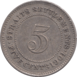 1901 FIVE CENTS STRAIT SETTLEMENTS - WORLD COINS - Cambridgeshire Coins