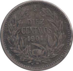 1901 SILVER 10 CENTAVOS CHILE - SILVER WORLD COINS - Cambridgeshire Coins