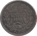 1901 SILVER 10 CENTAVOS CHILE - SILVER WORLD COINS - Cambridgeshire Coins