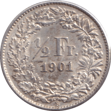 1901 SILVER 1/2 FRANC SWITZERLAND - SILVER WORLD COINS - Cambridgeshire Coins