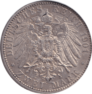 1901 SILVER 2 MARK GERMANY/PRUSSIA - SILVER WORLD COINS - Cambridgeshire Coins