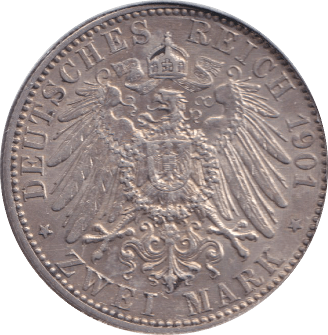 1901 SILVER 2 MARK GERMANY/PRUSSIA - SILVER WORLD COINS - Cambridgeshire Coins