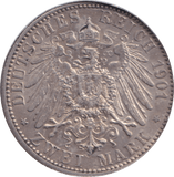 1901 SILVER 2 MARK GERMANY/PRUSSIA - SILVER WORLD COINS - Cambridgeshire Coins