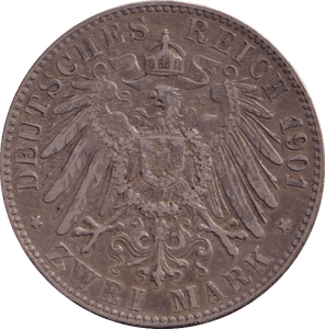 1901 SILVER 2 MARK GERMANY - SILVER WORLD COINS - Cambridgeshire Coins