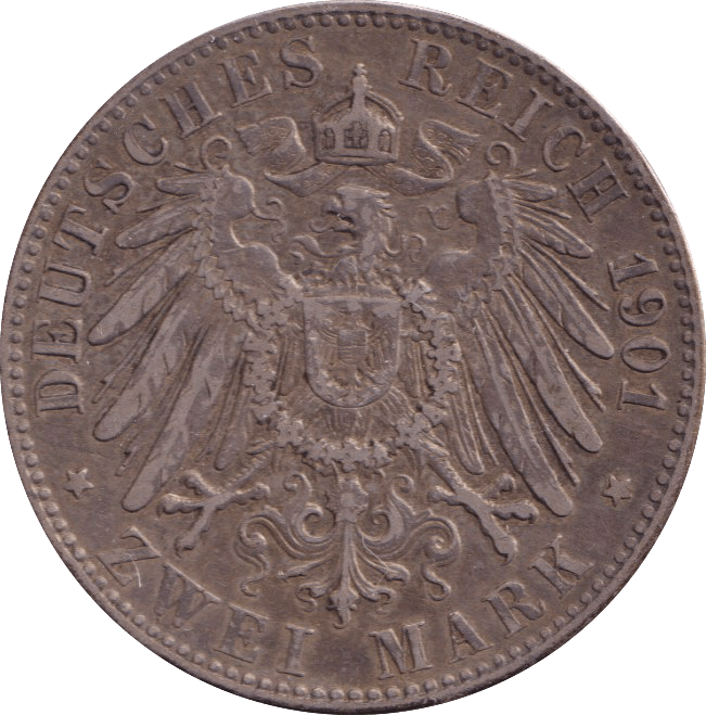 1901 SILVER 2 MARK GERMANY - SILVER WORLD COINS - Cambridgeshire Coins