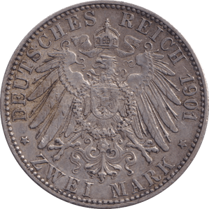 1901 SILVER 2 MARK GERMANY - SILVER WORLD COINS - Cambridgeshire Coins
